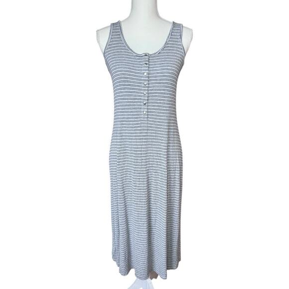 Athleta Dresses & Skirts - Athleta Hermosa Grey and Black Striped Henley Midi Dress - Size Small